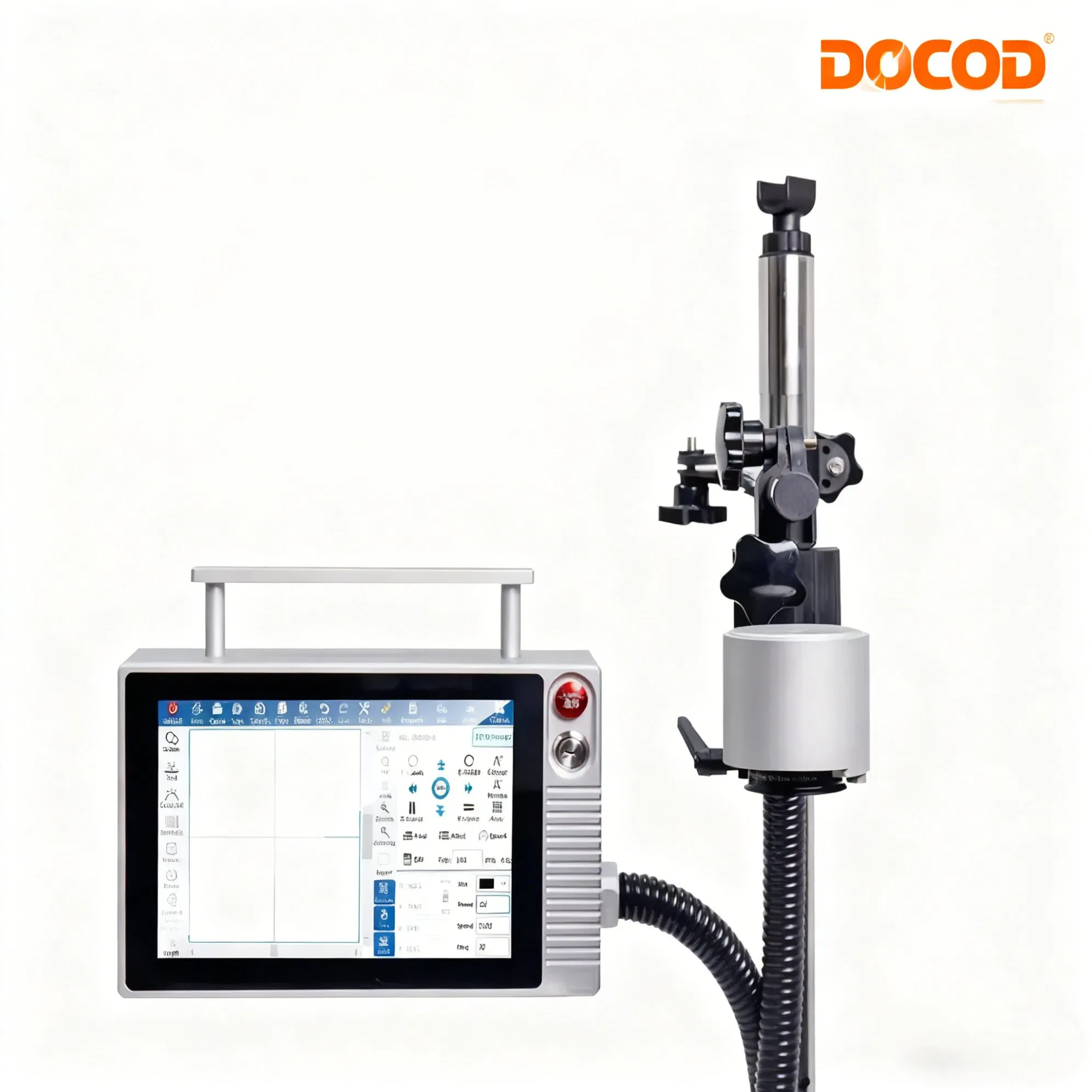 Docod 18W Macchina portatile per stampa laser a fibra, stampante laser per marcatura Data Matrix per coperchi in fogli di alluminio/imballaggi alimentari/pellicole plastiche