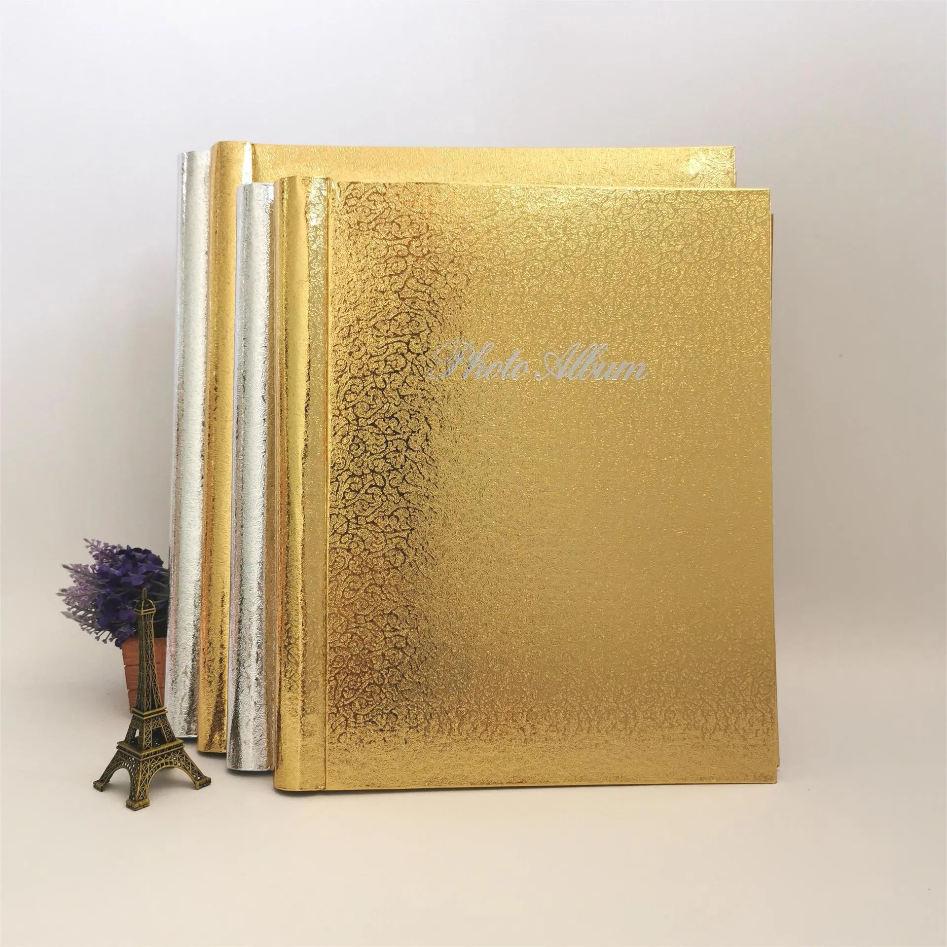 Golden Silver Textured Paper Plastic Spiral Binding Photo Picture Album