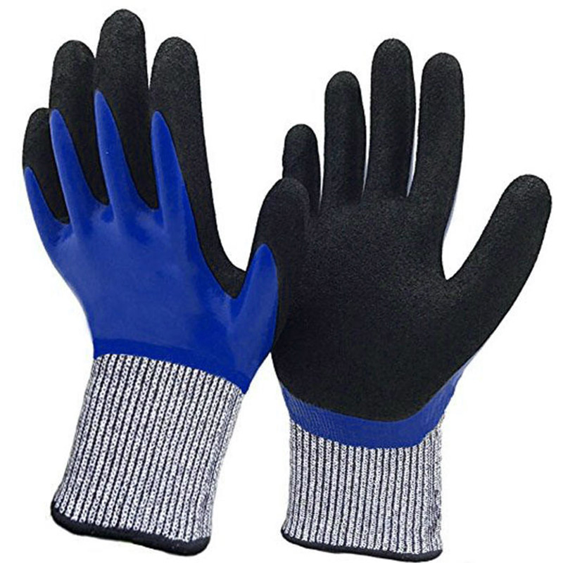 Puncture Resistant Needle Proof Anti Cut Level 5/D 13G Hppe Liner Fully and Sandy Palm Nitrile Coated Cut Resistant Work Gloves