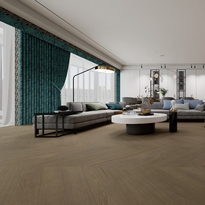 White Oak Multi Layer Engineered Wood Flooring Brushing UV Coating Finish 15mm Thickness Chevron Contemporary Style