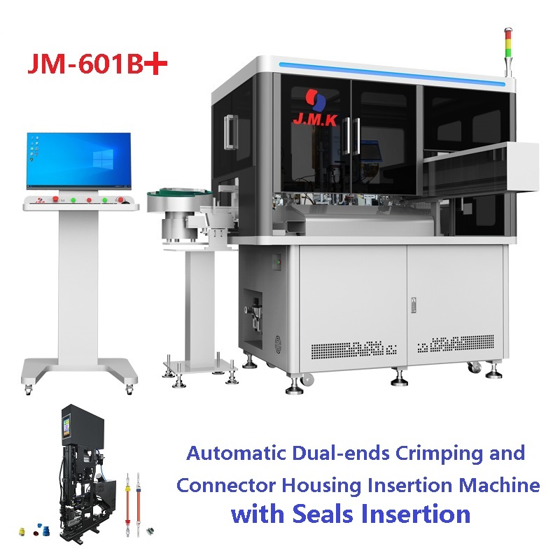 Machine à sertir double face pour boîtier de connecteur unique avec insertion de joints d'étanchéité