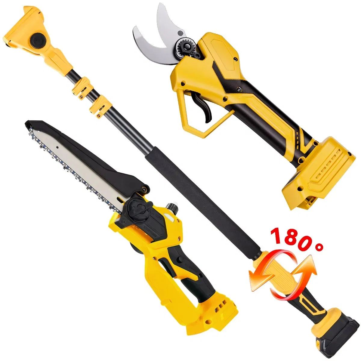 2.1m Electric 180° Rotatable Dual-Use Extension Pole 8-Inch SK5 Chainsaw & 30mm Pruner Power Shears for High Place Tool Sets