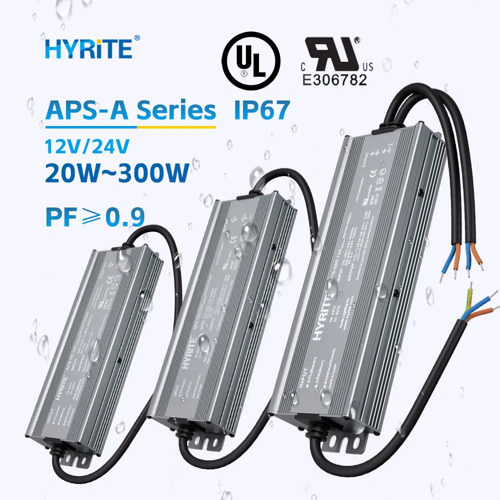 UL Certificate Universal Input Voltage IP67 CE 100V-240V Pfc High Power Factor Waterproof LED Power Supply 12V 24V LED Driver