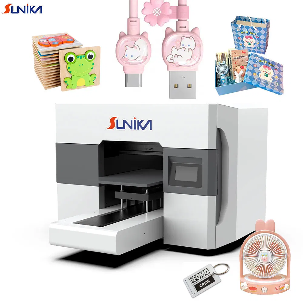 Sunika A3 Kleiner Desktop-Becher-Zylinder-Flachbett-Karten-Acryl-Flaschen-Handyhülle-Druck-Mini-Tintenstrahl-LED-Flachbett-UV-Drucker