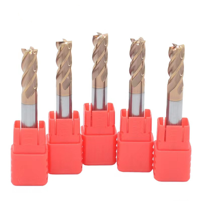 Carbide End Cutting Mill Cutter 4-Blade Bronze Round Nose Solid Carbide 55HRC 4 Flutes Extra Long Corner Radius End Mill for Steel