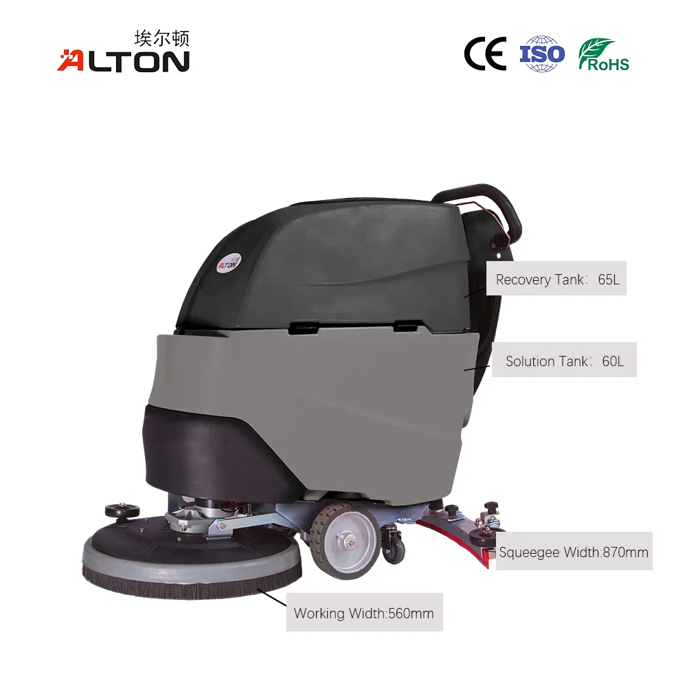 A-6BT Professional Walk-Behind Floor Scrubber Electric Battery-Powered, Automatic Folding Hand-Push Cleaner for Industrial/Commercial Floor Scrubbing Deep Clean