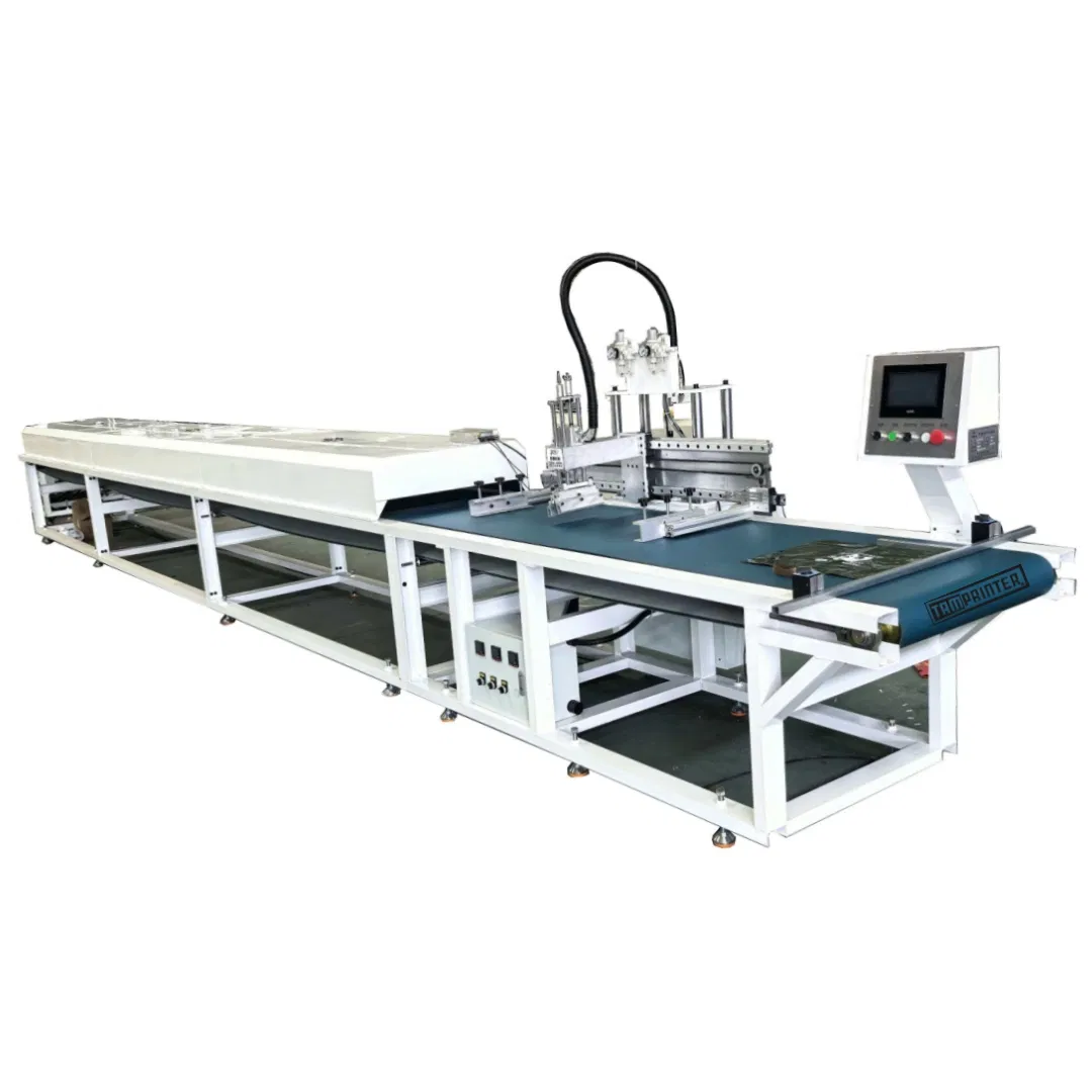 45X75cm Flatbed Screen Printer with a Conveyor Belt Integrated with an IR Drying Tunnel