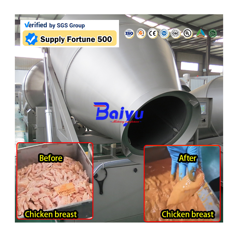 Automatic Industrial 304 Stainless Steel Hydraulic Meat Vacuum Marinating Tumbler Bowl Cutter Mixer Tenderize Sausage Filling Stuffer Meat Processing Machine