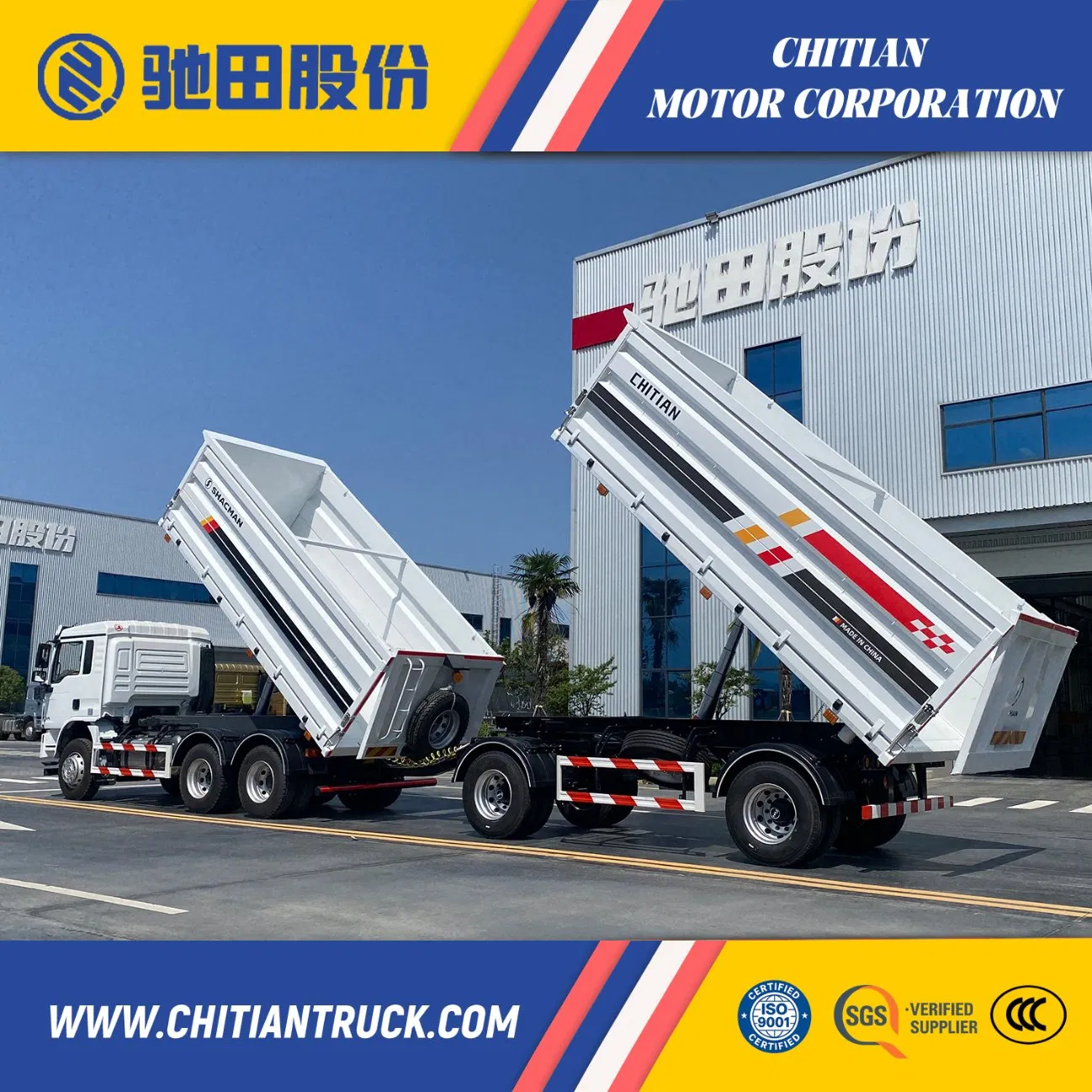 Heavy-Duty 3-Way Tipping Grain Full Trailer Road Train Dump Truck
