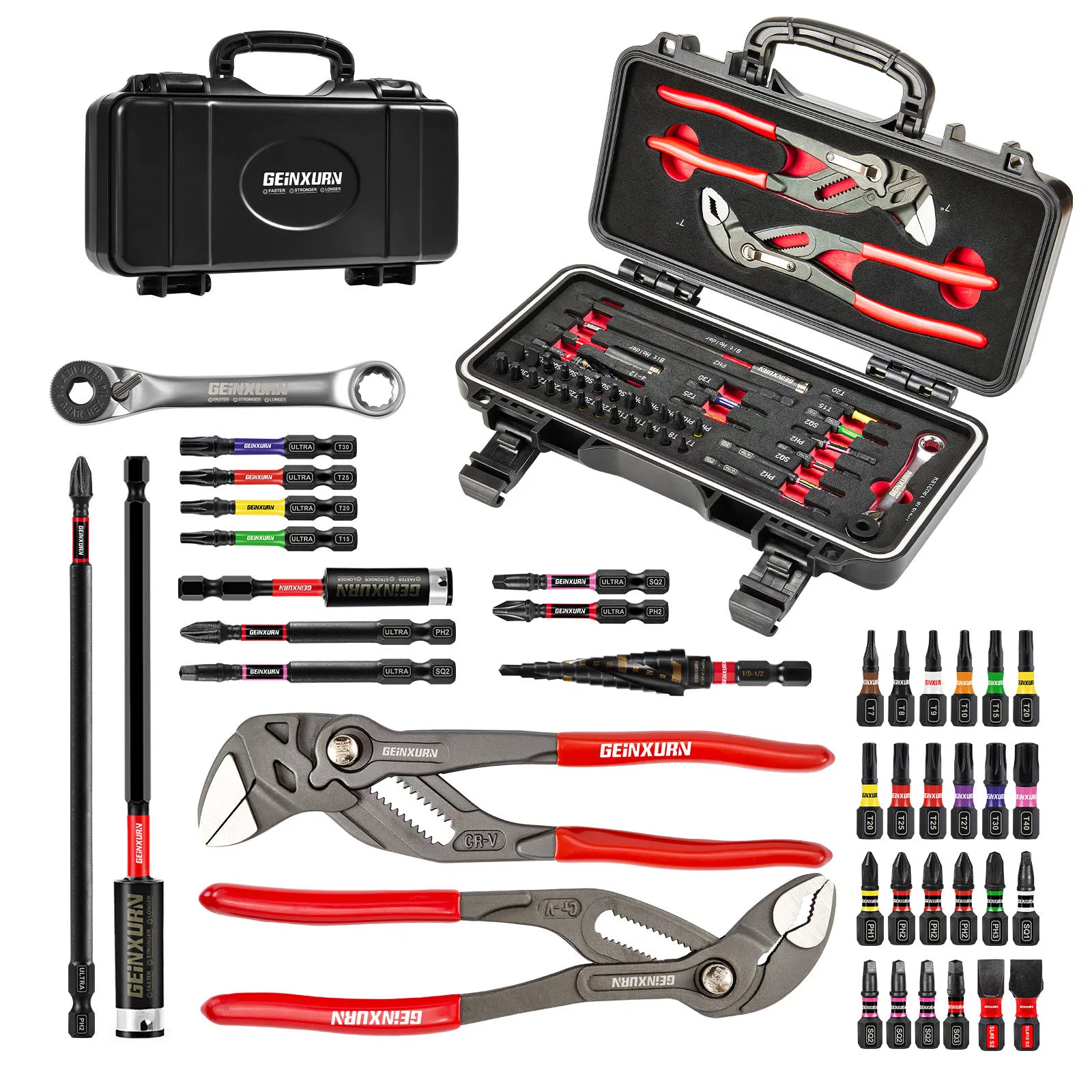 39PCS Comprehensive Auto Repair Impact Bit Waterproof Steel Tool Box Set Black