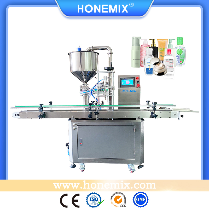 Honemix Automatic Piston Cosmetic Daily Cream/Lotion/Shampoo/Liquid Soap/Shower Gel/Detergent Filler System Bottle Filling Machine with Conveyor