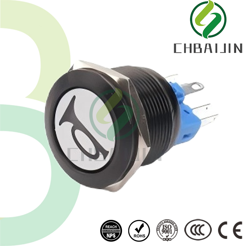 Premium Black Push Button Switch with Horn Icon Design for Easy Access
