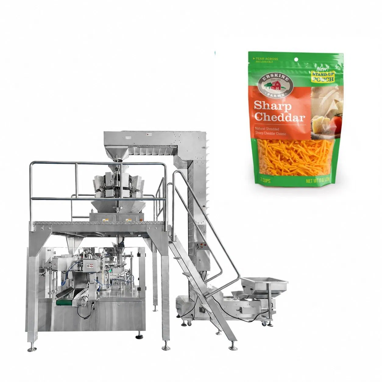 Rotary Premade Pouch Cheese Packaging System for Shredded and Grated Cheese
