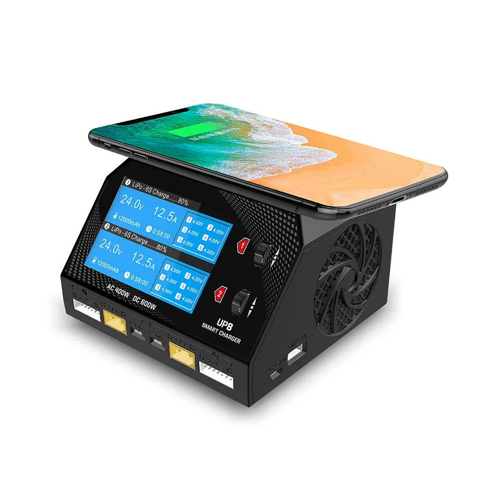 Caricabatterie universale intelligente a doppio canale per batterie Lipo con bilanciamento AC DC 100-240V e pad wireless per parti e accessori RC