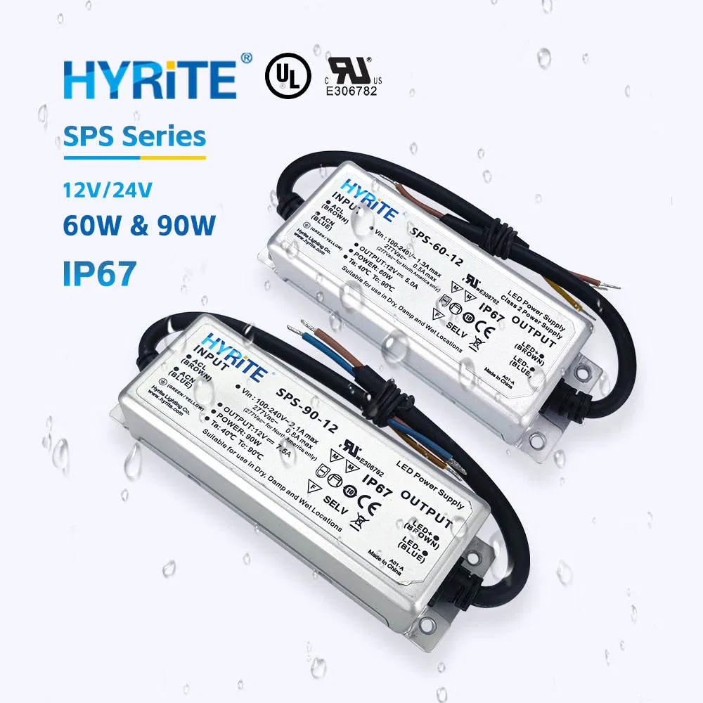 UL Certification IP67 Waterproof 12V 24V 60W 90W AC to DC LED Switching Power Supply