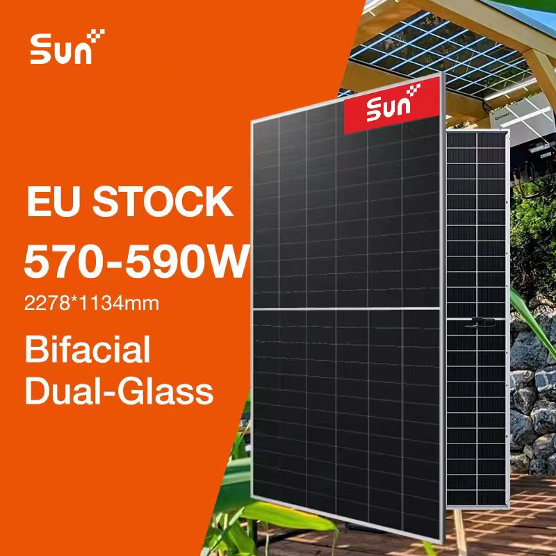 Sunplus 580W 585W 590W Bifacial Half Cut Cell Monocrystalline Silicon Photovoltaic Solar Panel