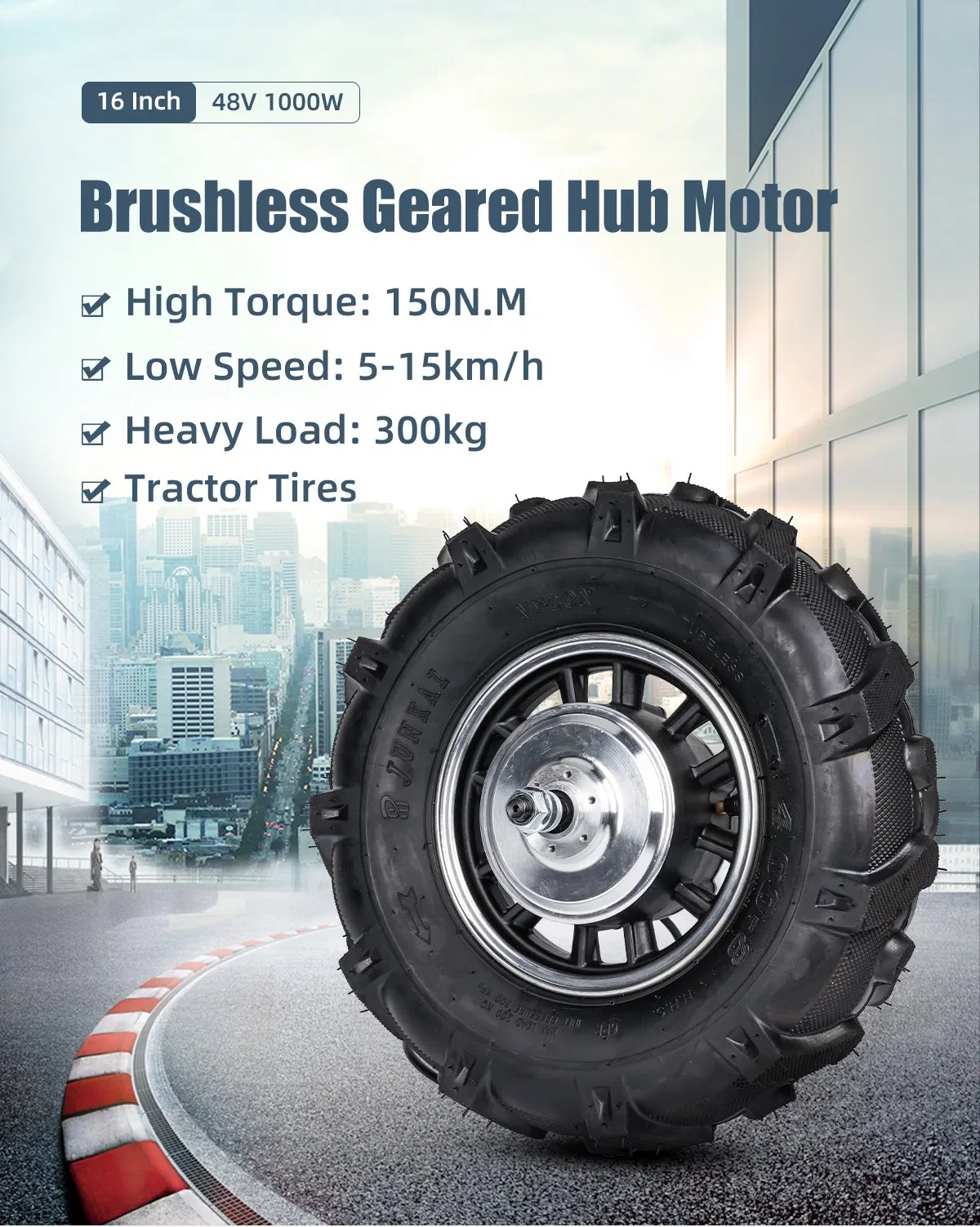 16 Inch 48V 1000W Front Drive Wheel Hub Motor for Electric Trolley