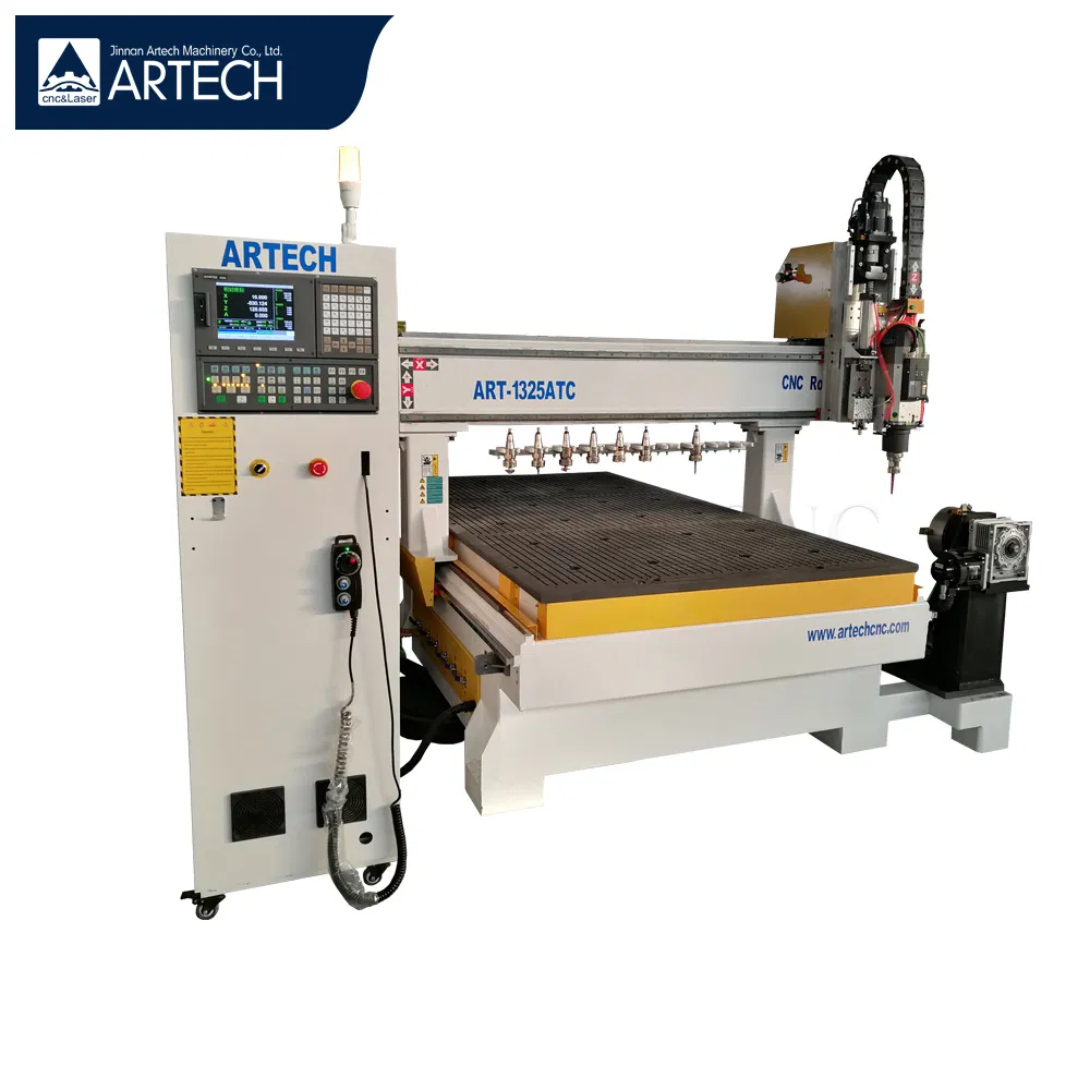4 Axis 1325 ATC Italy Spindle Woodworking CNC Engraving Router Machine with Rotary for Engraving, Cutting, Drilling, Milling Wood, Acrylic, MDF