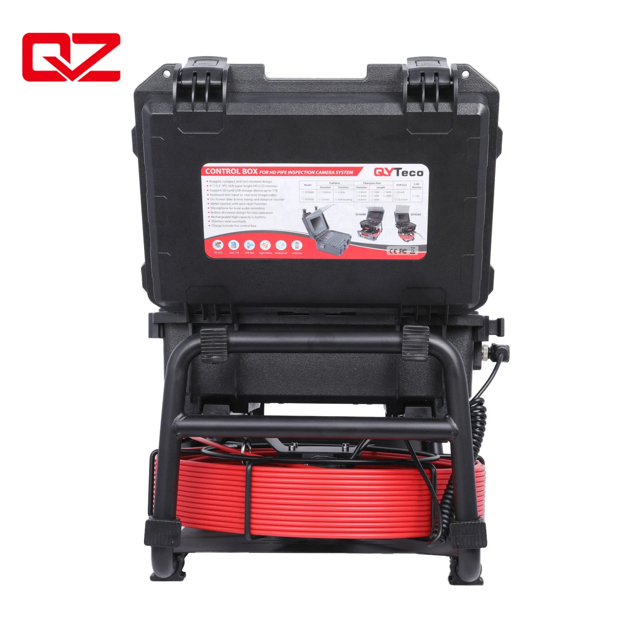 Qyteco 21mm Sapphire Lens 13.3" Monitor Push Rod CCTV Camera for Dia. 45mm Pipeline Inspection