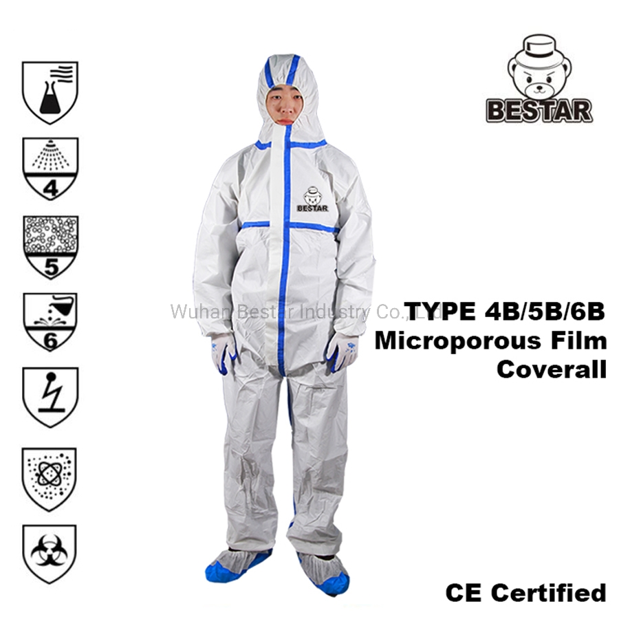 Disposable CE Certified Cat III Type 4/5/6 EN14126 Tape Seam Microporous Film Coverall