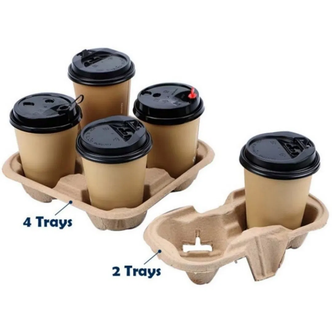 Disposable Pulp Milk Tea Takeaway Coffee Tray Degradable Two Cups Four Cup Holder