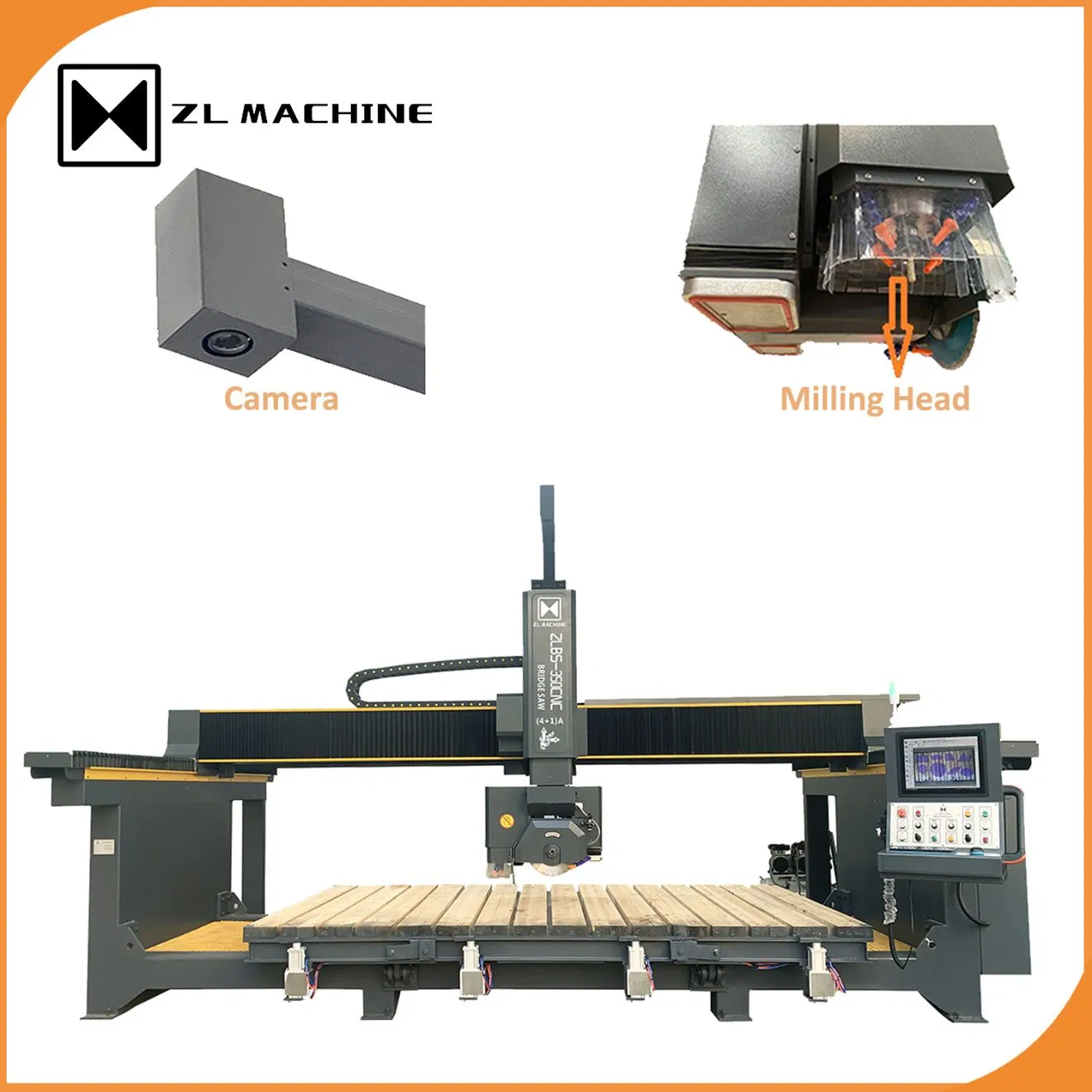 Machine de découpe de pierre CNC à 4 axes, scie à pont inclinable à 45 degrés, machine de chanfreinage et de meulage pour quartz, marbre et granit à vendre
