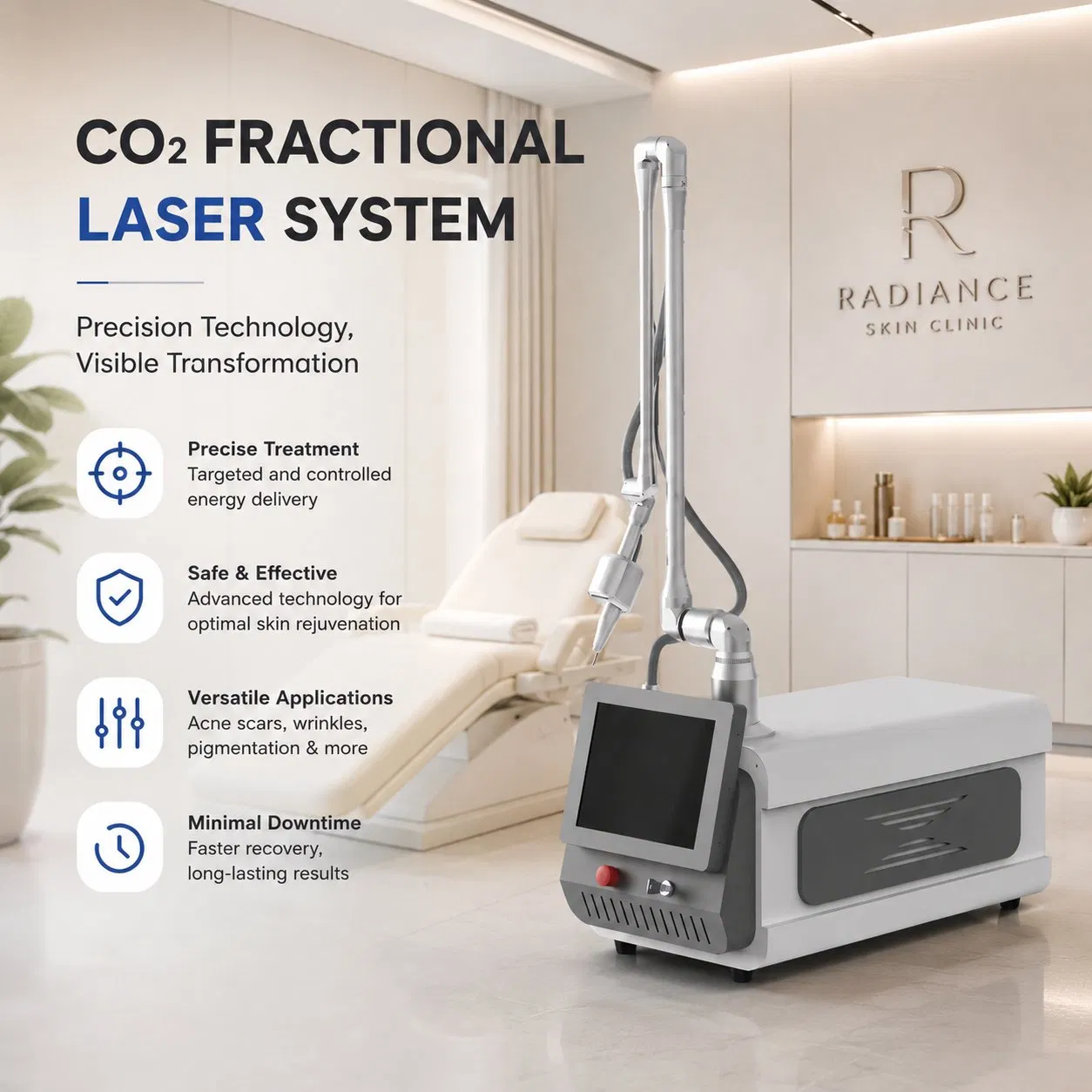 FDA CE Approved CO2 Laser Machine for Acne Scar Treatment Skin Rejuvenation and Wrinkle Removal