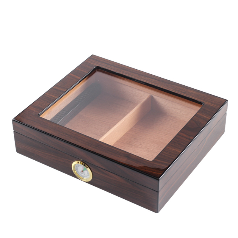 Thermostatic Cedar Wood Cigar Clamshell Box with Clear Glass Window