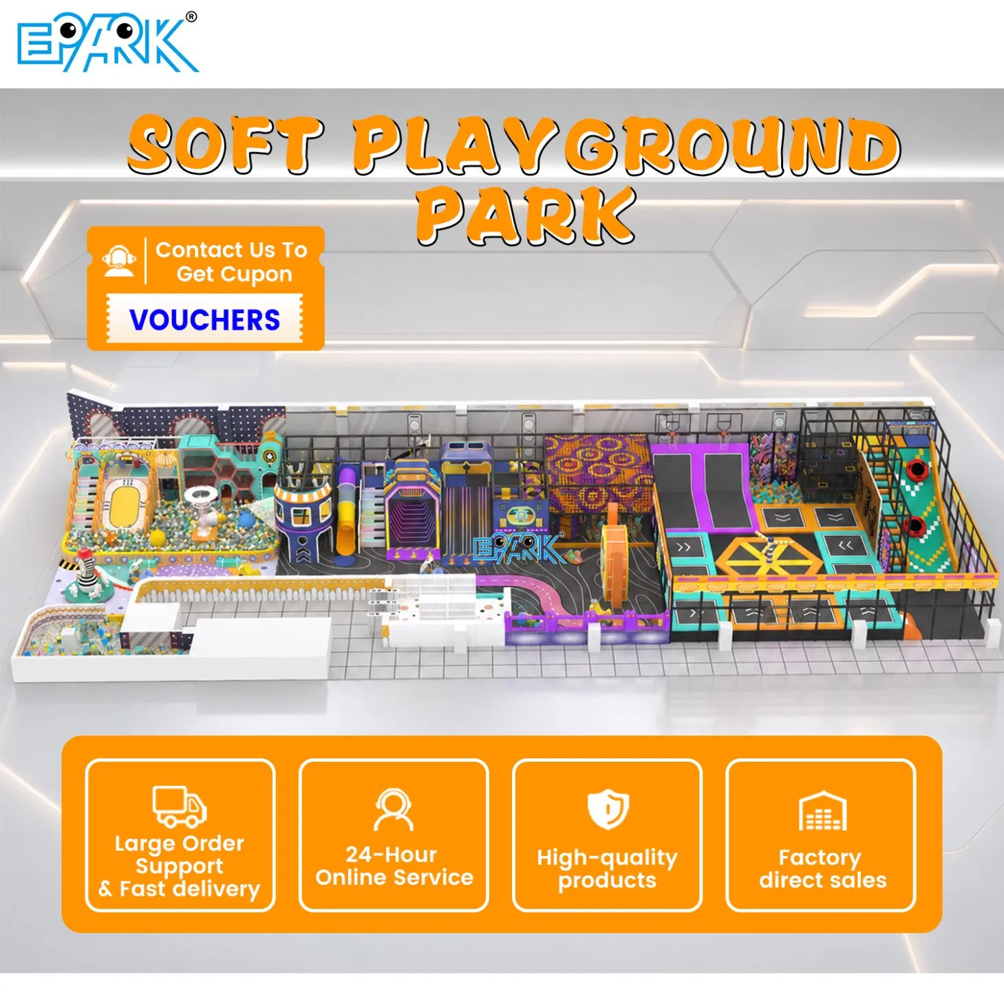 High Capacity Indoor Playground Equipment Set with Trampoline Zone