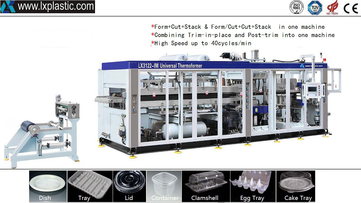 Full Automatic Plastic OPS Tray Servo 2in1/3in1/4in1 Vacuum and Pressure Thermoforming Machine with Rule-Steel-Knife