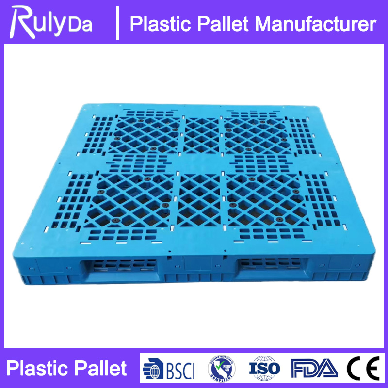 Pallet Euro Antistatico in Plastica Blu con 3 Correnti Personalizzato per Magazzino