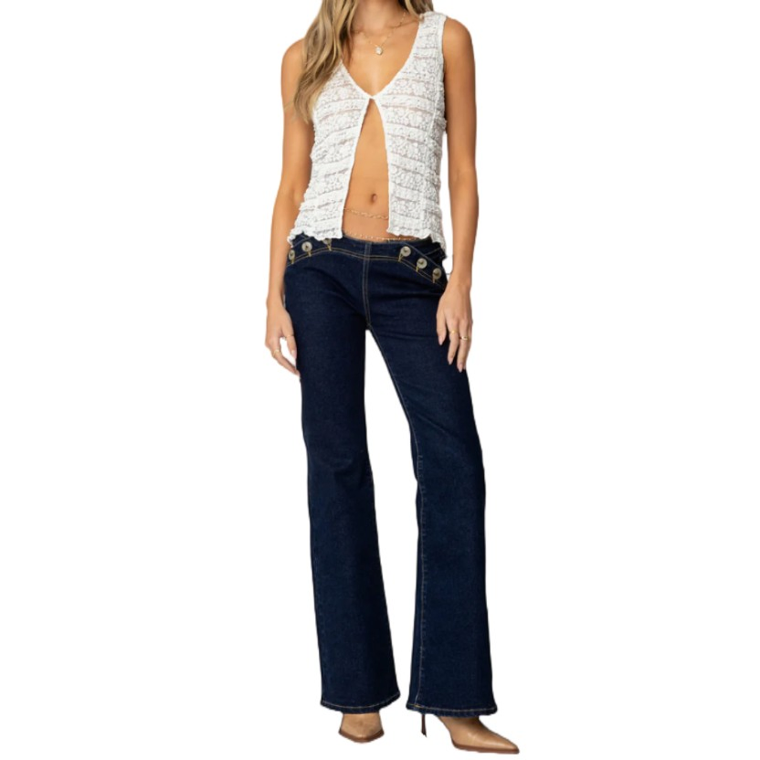 Customized Slim-Fit Women's Jeans with Multiple Rows of Buttons