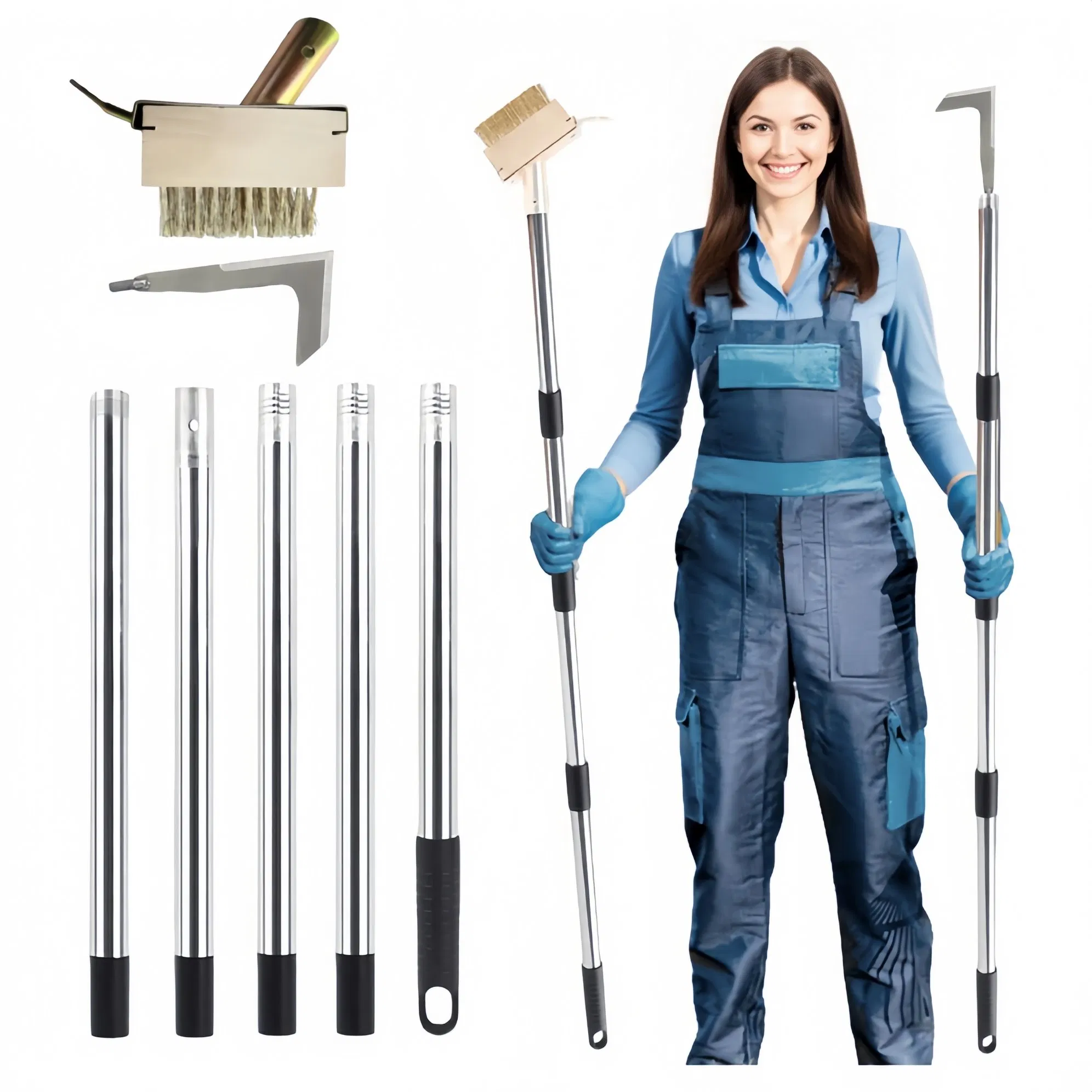 Dual-Use Stainless Steel Weeding Brush Set with Weeding Hook