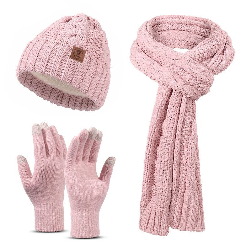 Women Cable Knit Winter Accessory Set: Beanie, Scarf & Touchscreen Gloves Set