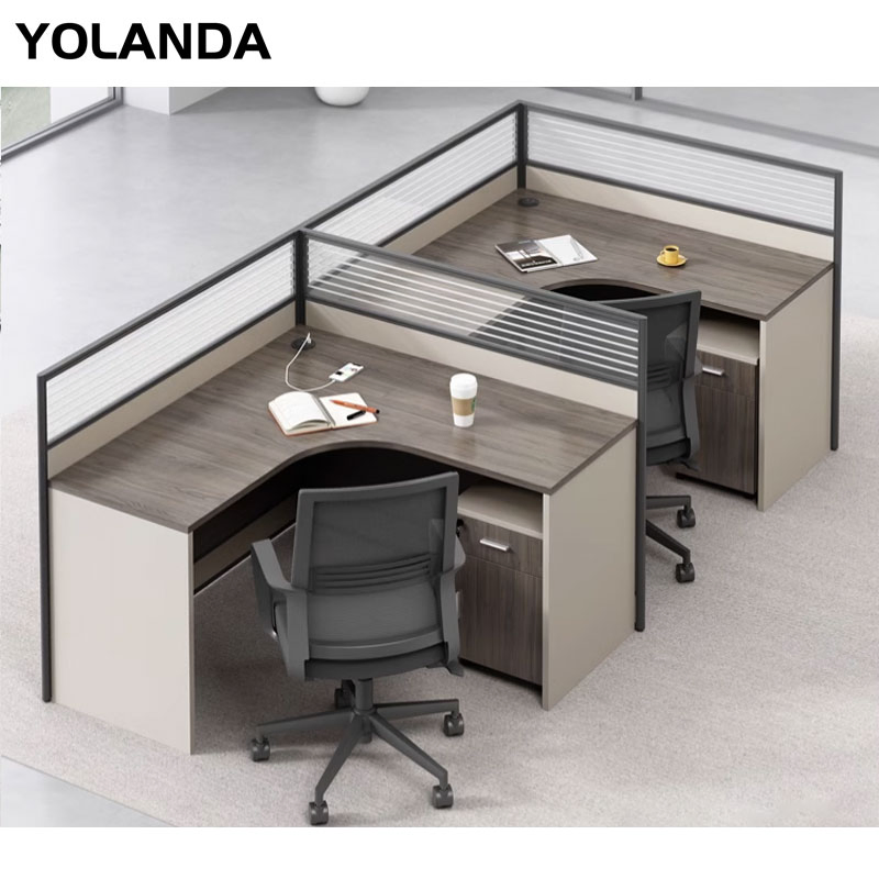 Modular Partition Desk Coworking Contemporary Curved Work Station Table Wooden Panel Design Office Furniture