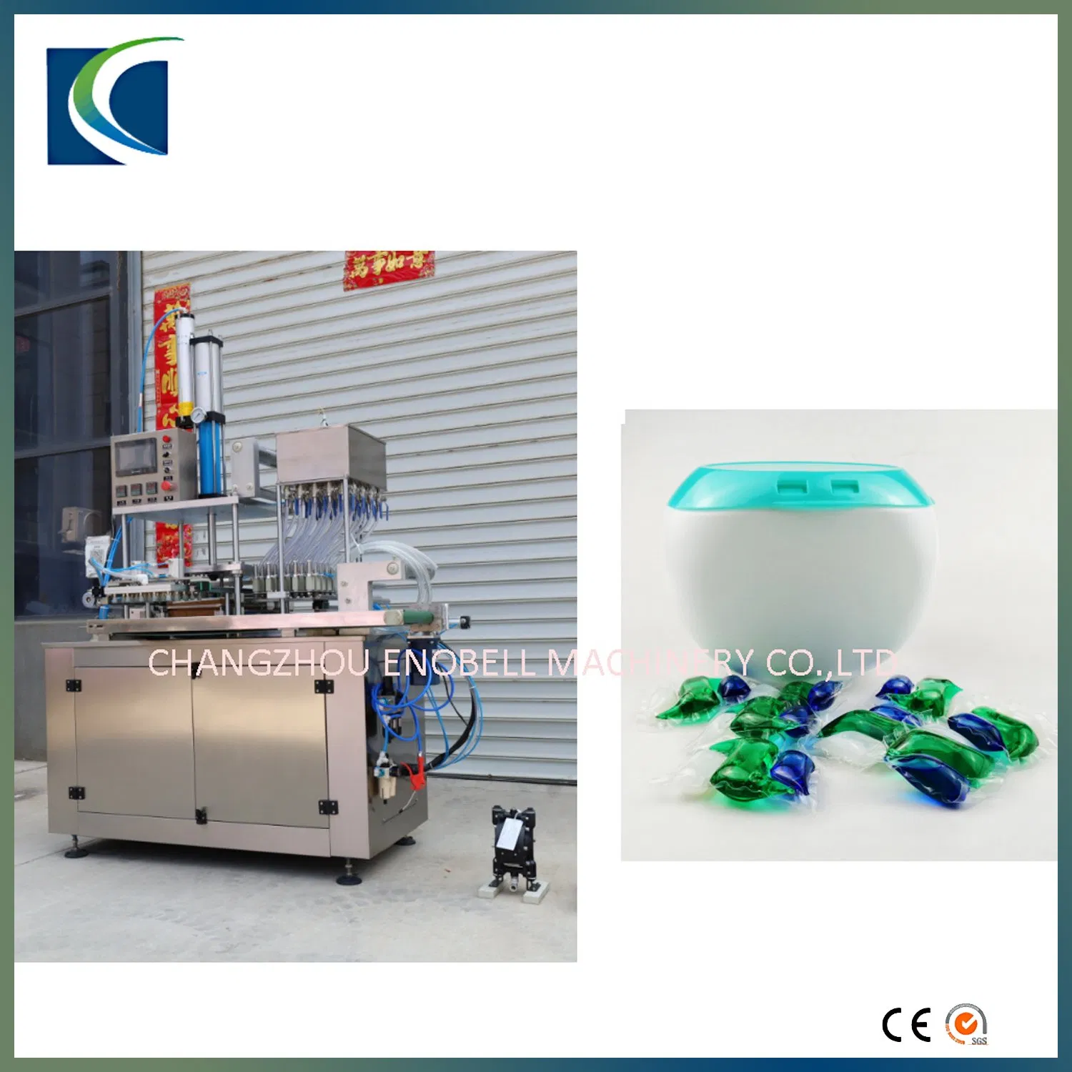 Macchina automatica per il confezionamento di capsule in film idrosolubile in PVA a doppia camera per detergente liquido per bucato e detergente per pavimenti