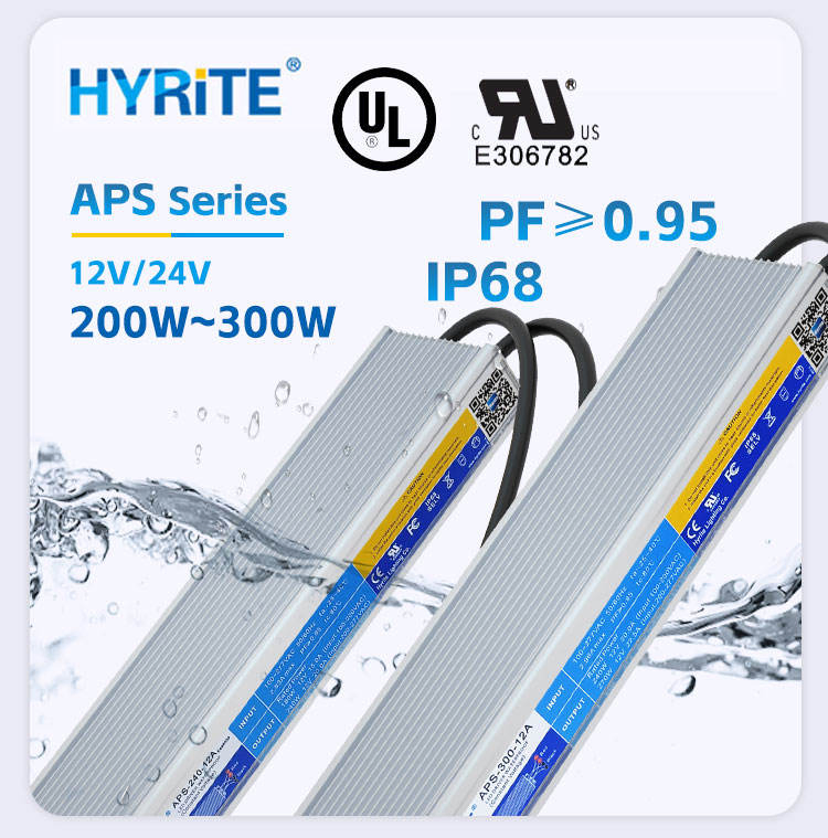 High Pfc IP68 Waterproof LED Driver 200W 300W Wide Voltage 12V/24V AC/DC Transformer UL Certified Switching Power Supply