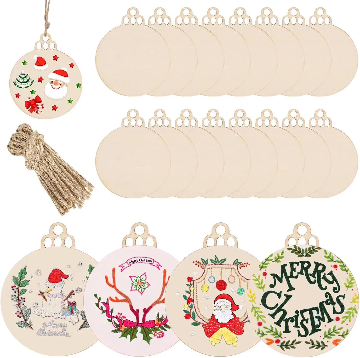 Decorazioni natalizie in legno non finite - Fette di legno preforate per lavoretti fai-da-te, pittura, decorazioni natalizie da appendere, dischi rotondi personalizzabili