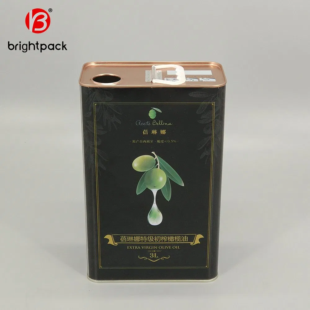 Customized 3 Liter Square Cooking Edible Oil Can Metal Tin Olive Oil Can with Plastic Handle