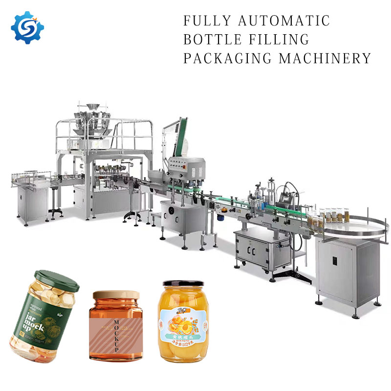 Linea di produzione in bottiglia e in lattina per alimenti in polvere granulare, liquidi e bevande, macchina automatica per pesatura, riempimento, tappatura, codifica, etichettatura, sigillatura e confezionamento OEM/ODM