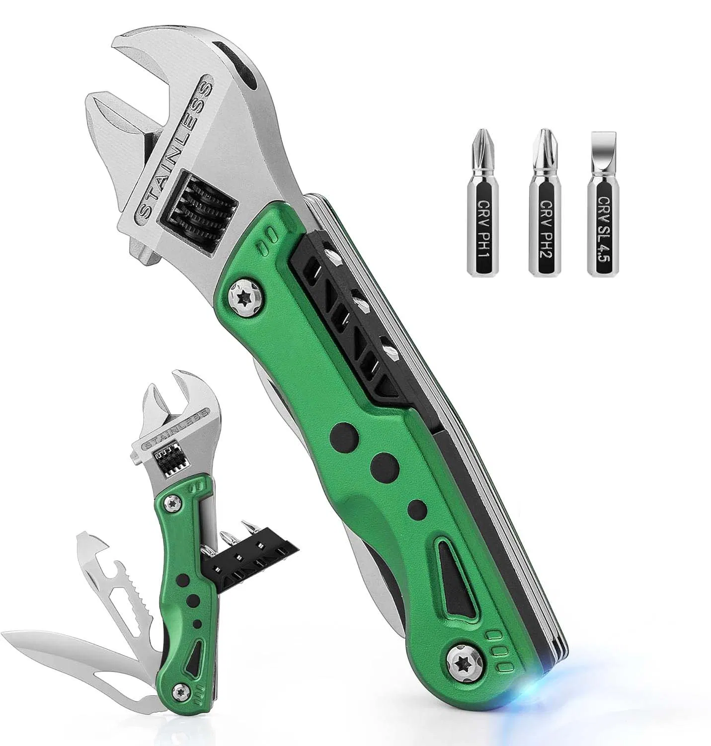 13-in-1 Multi Tool Wrench Stainless Steel Multitool Adjustable Wrench with LED Light