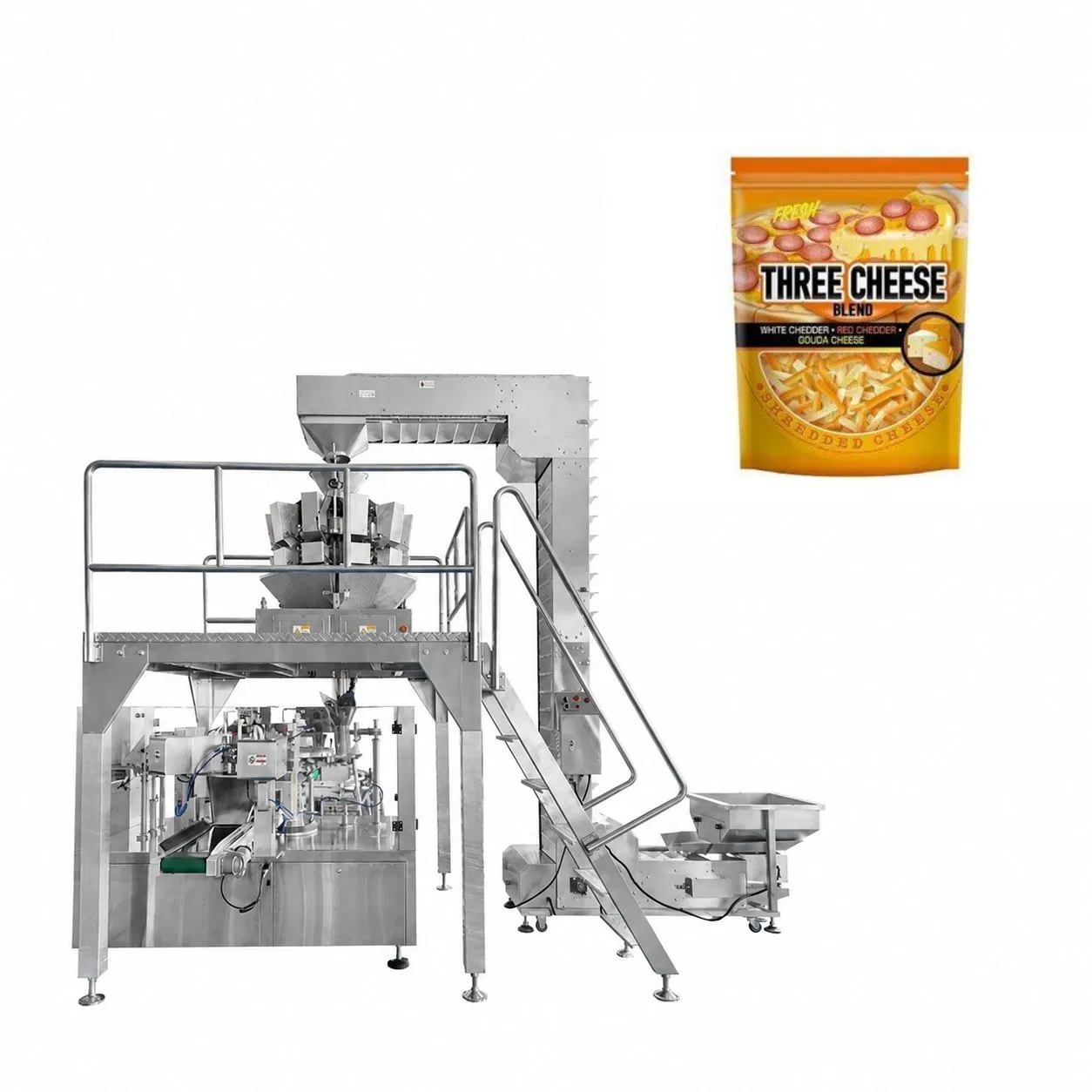 Cheese Flakes Packing Machine with Rotary Premade Pouch System